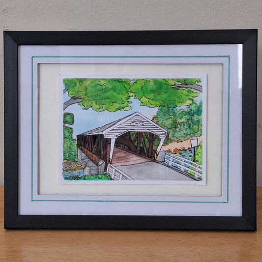 Original - Covered Bridge 1 - Framed Watercolor