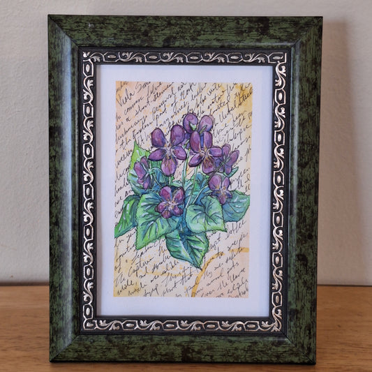 Original - Vintage Violets - Framed Watercolor