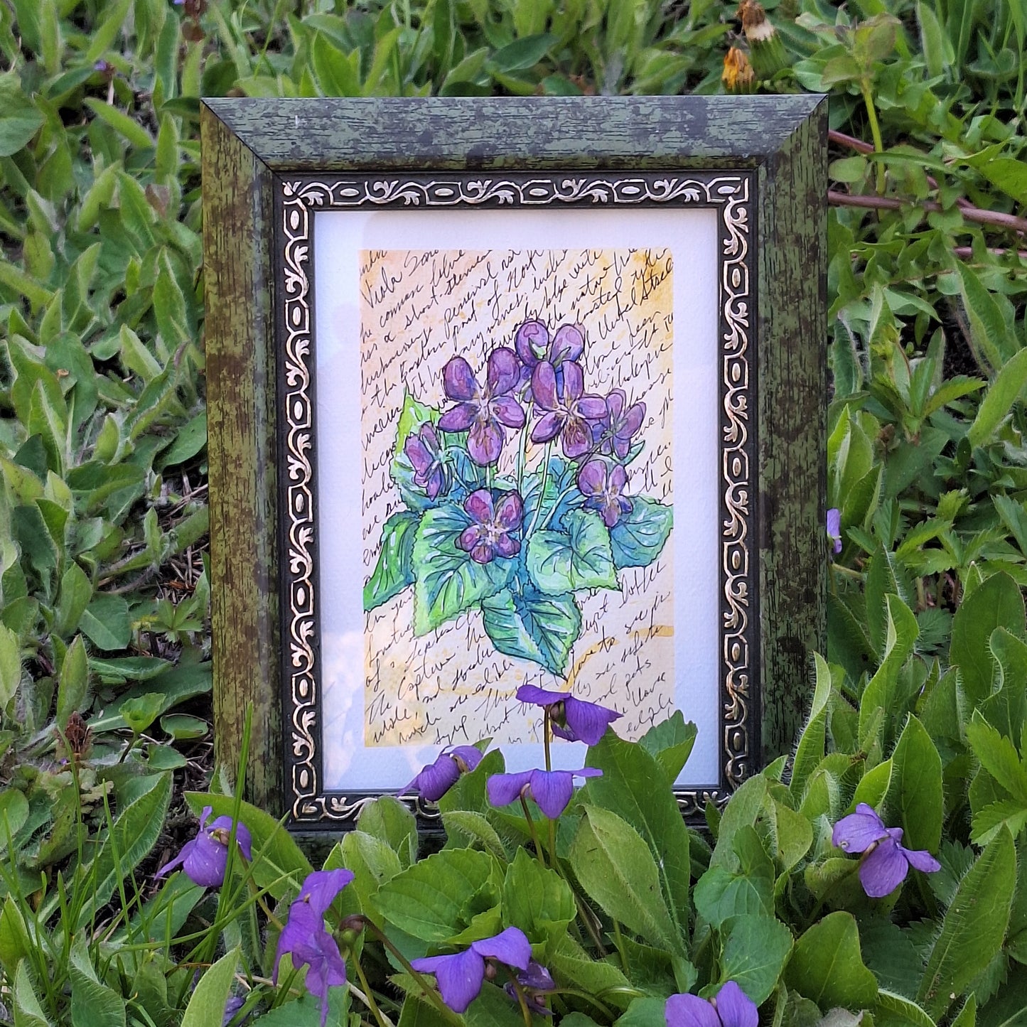 Original - Vintage Violets - Framed Watercolor